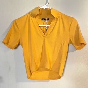 ZARA Yellow Cropped Collared Shirt